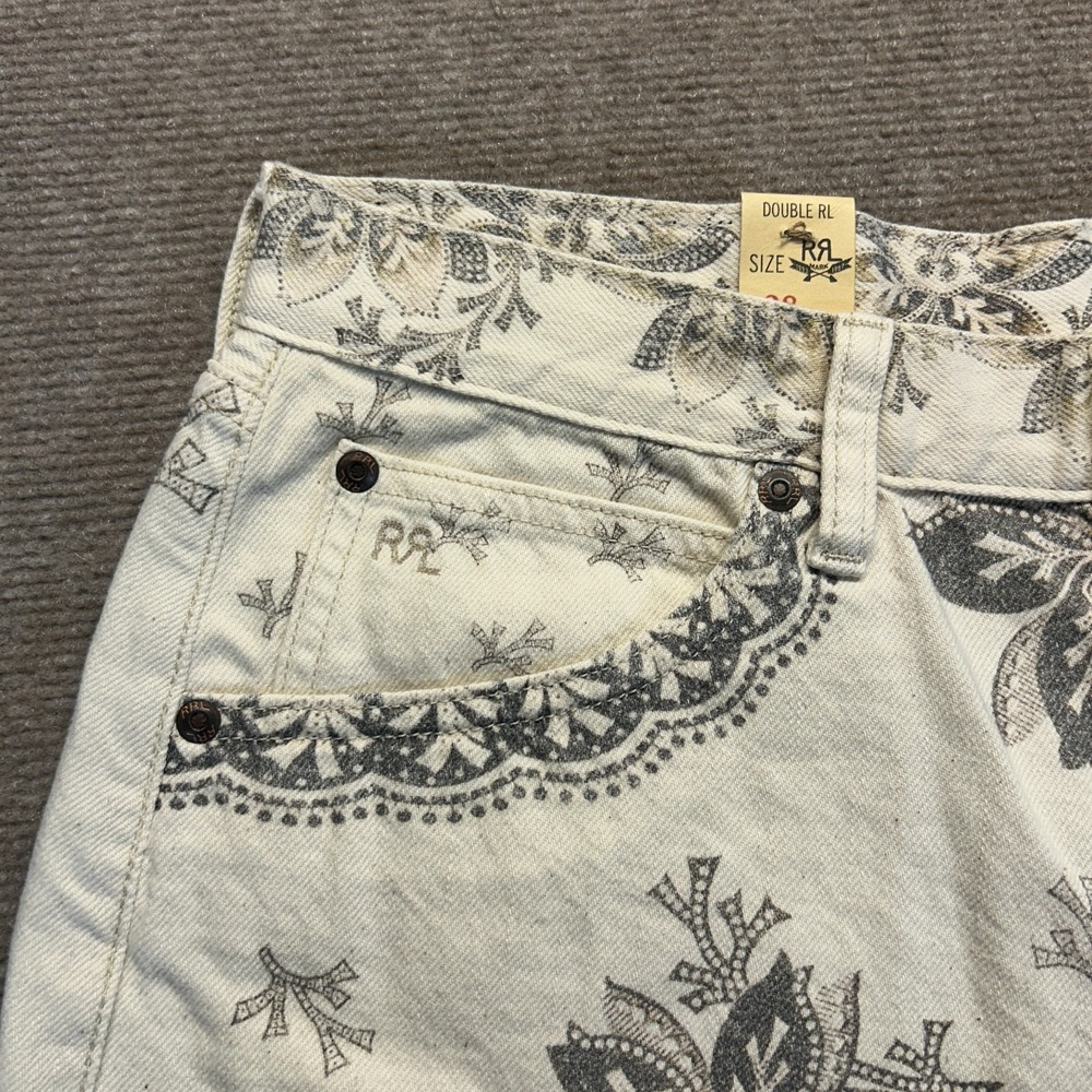 Double RL Denim Shorts Women's 28 RRL Boy Fit Brylee Floral Print Raw Hem 4" NEW - Picture 2 of 16